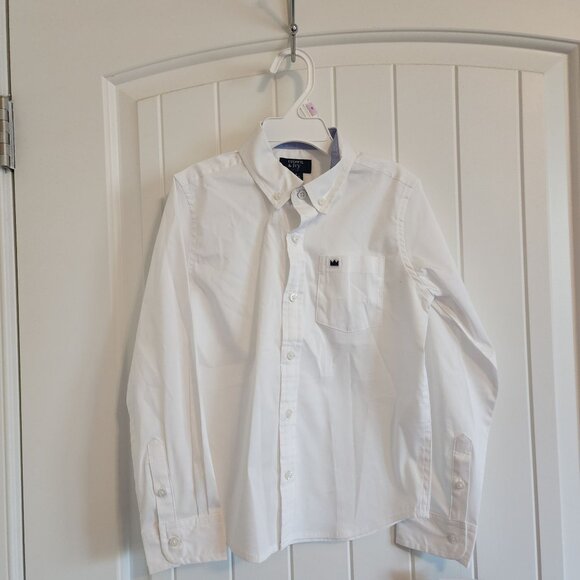 Crown & Ivy Kids White Long Sleeve Button-Up Shirt W/ Embroidered Pocket Logo Si - Picture 1 of 9